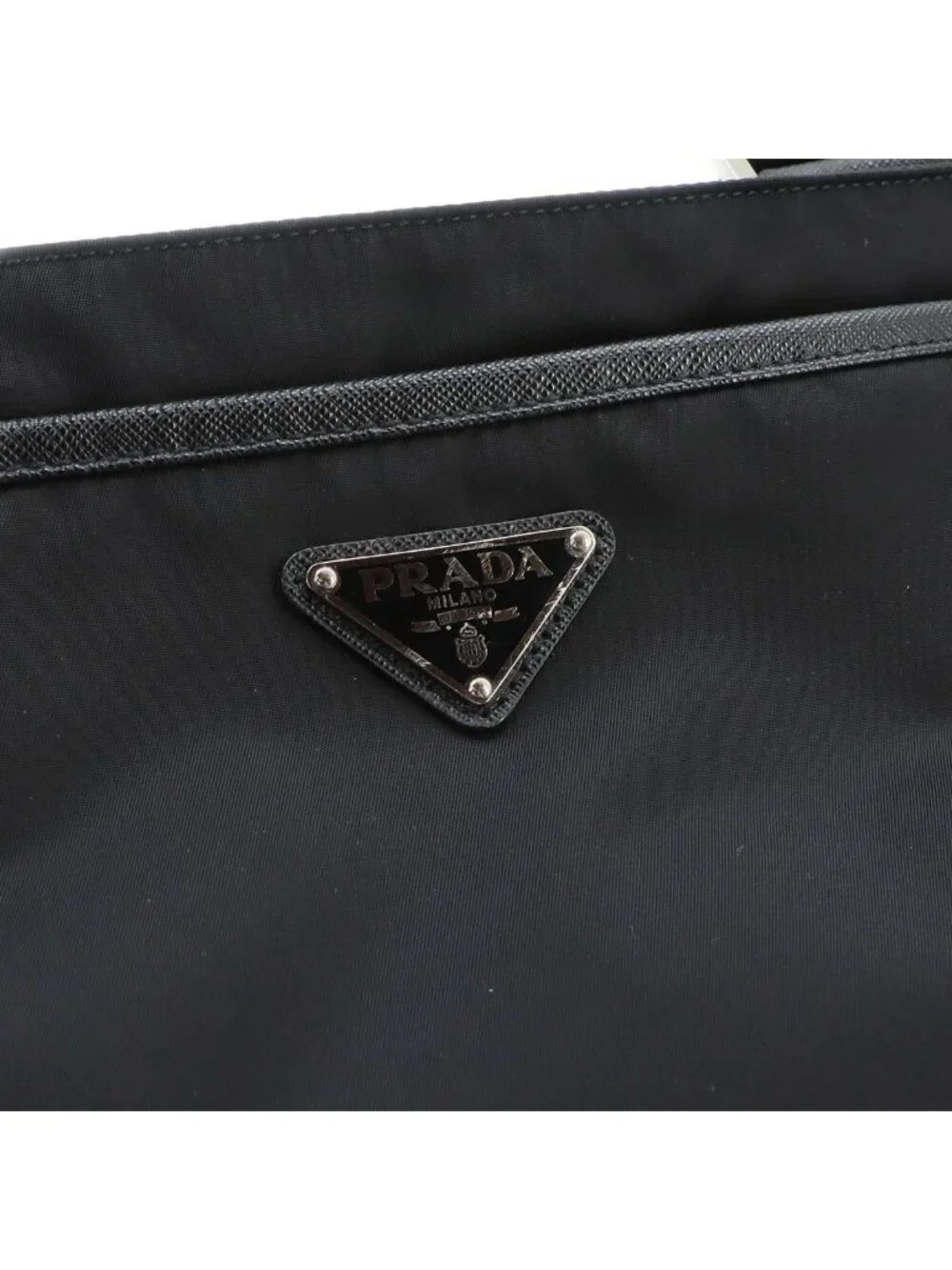 Prada Shoulder Bag Nylon Saffiano Leather Nero Black Silver
